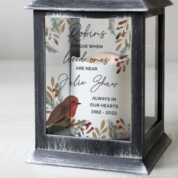 Personalised Robins Appear.. Memorial Black Lantern - Image 3