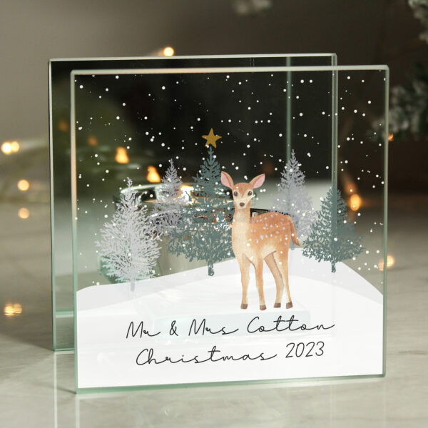 Personalised Christmas Deer Glass Tea Light Candle Holder - Image 4