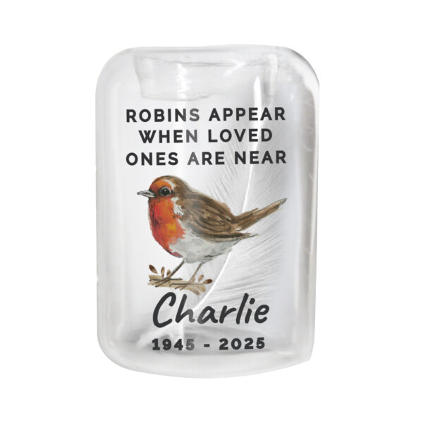 Personalised Robin Memorial Feather Tealight Holder - Image 3