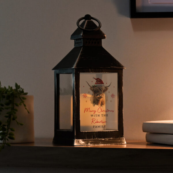 Personalised Highland Cow Christmas LED Lantern - Image 4