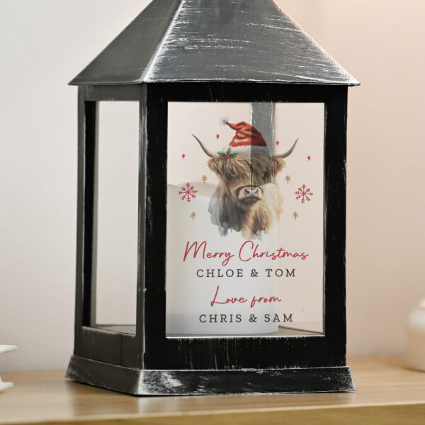 Personalised Highland Cow Christmas LED Lantern - Image 2