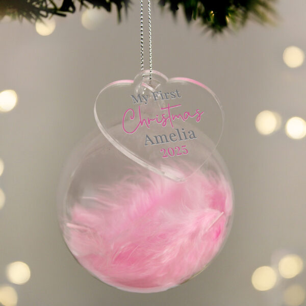 Personalised My 1st Christmas Pink Feather Bauble - Image 5