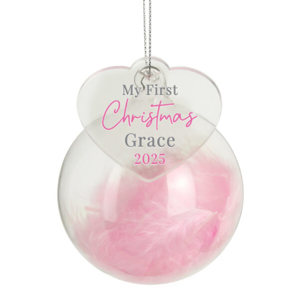 Personalised My 1st Christmas Pink Feather Bauble - Image 4