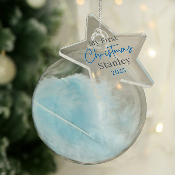 Personalised My 1st Christmas Blue Feather Bauble - Image 5