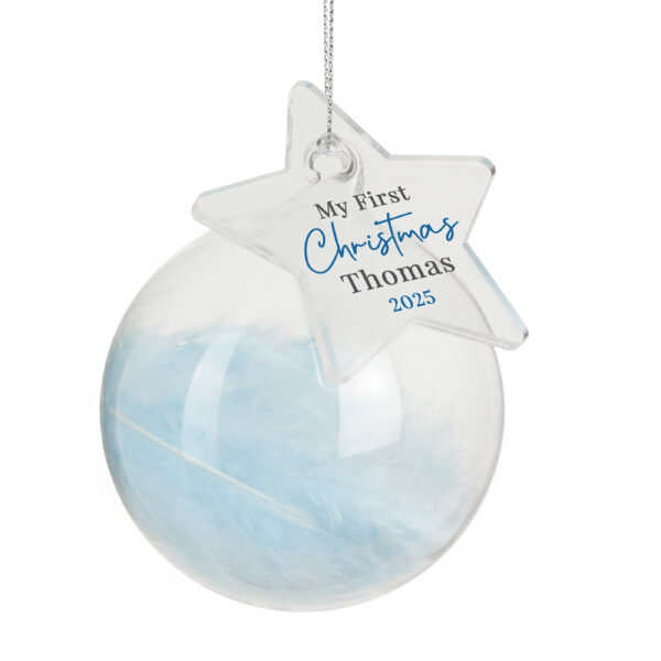 Personalised My 1st Christmas Blue Feather Bauble - Image 2
