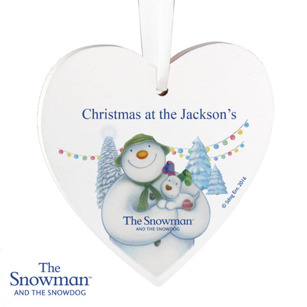 Personalised The Snowman and the Snowdog Wooden Heart Decoration - Image 2