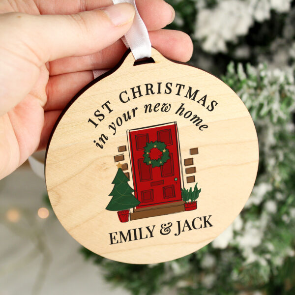 Personalised New Home Round Wooden Decoration - Image 3