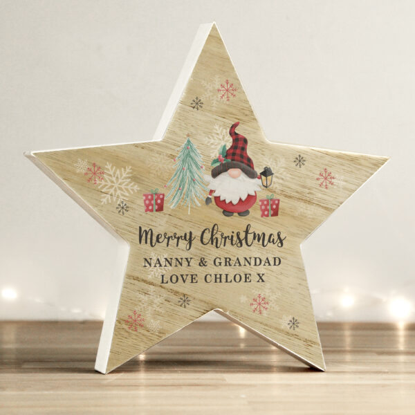 Personalised Gonk Christmas Wooden Star Ornament - Image 2