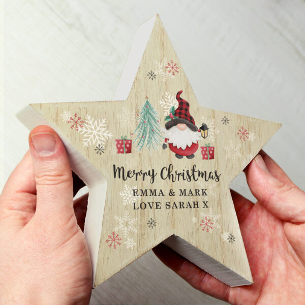 Personalised Gonk Christmas Wooden Star Ornament - Image 3