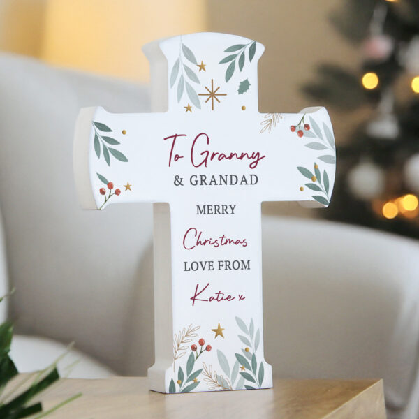 Personalised Christmas Wooden Cross Ornament - Image 2