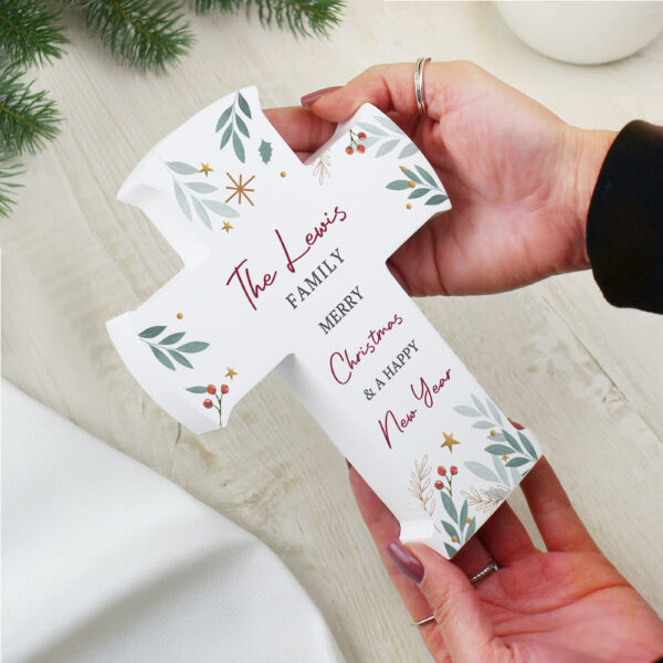 Personalised Christmas Wooden Cross Ornament - Image 4