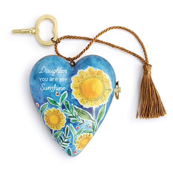 Daughter You Are My Sunshine Musical Keepsake Heart – Sunflower Design with Key & Tassel - Image 5