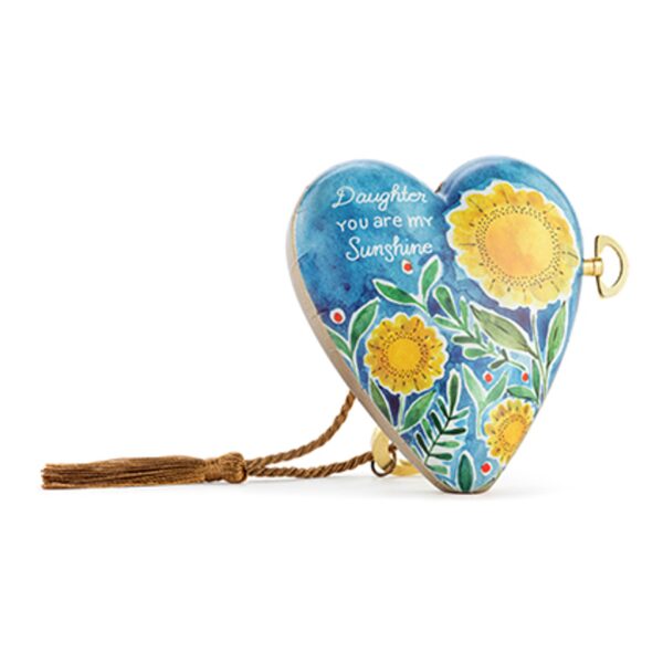 Daughter You Are My Sunshine Musical Keepsake Heart – Sunflower Design with Key & Tassel - Image 3