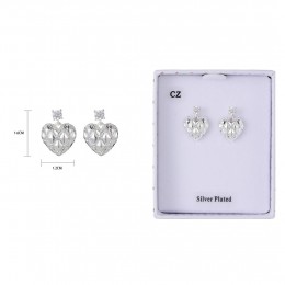 Silver earrings with a sparkling heart-shaped design set in a clear setting
