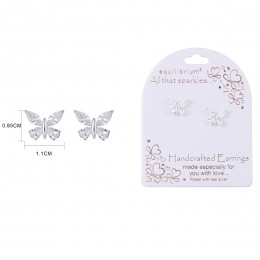 Silver butterfly stud earrings with a delicate, shimmering finish