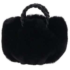 Black faux fur tote handbag with plaited handles by Equilibrium – soft luxury winter bag for women