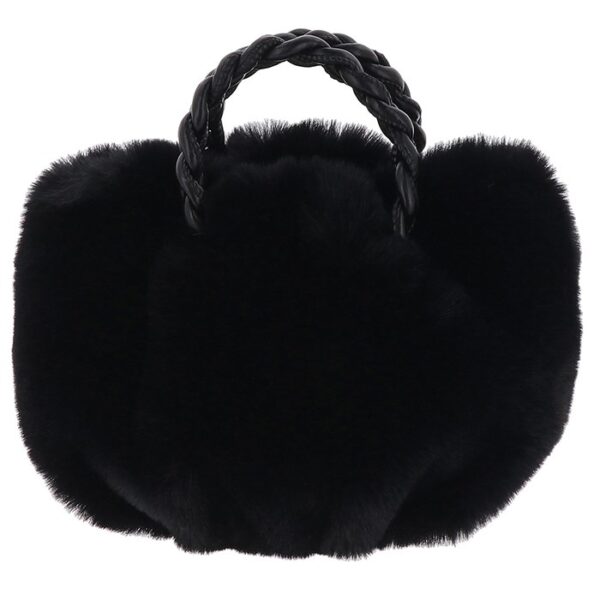 Black faux fur tote handbag with plaited handles by Equilibrium – soft luxury winter bag for women