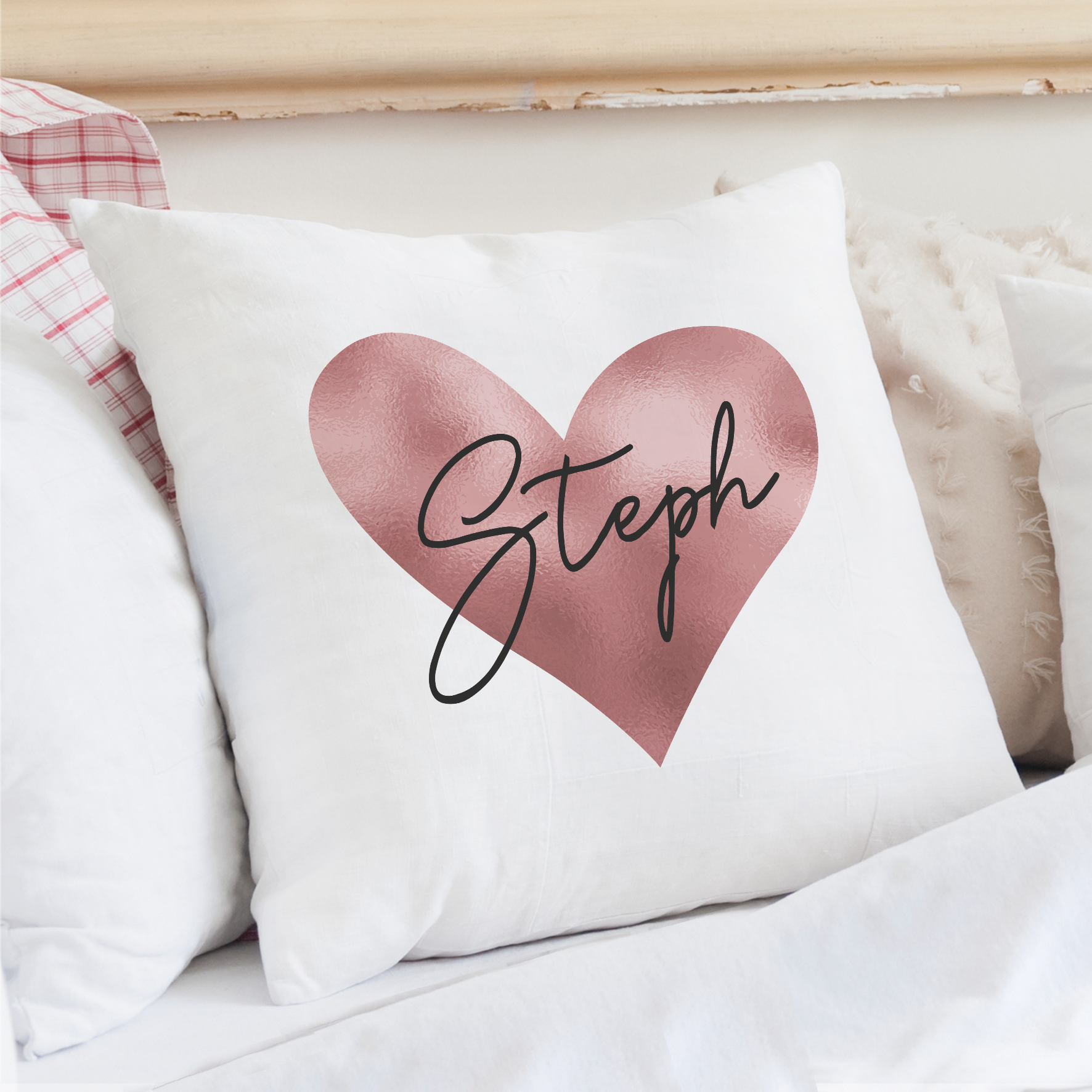 Personalised Name Only Rose Gold Heart Cushion - Image 2