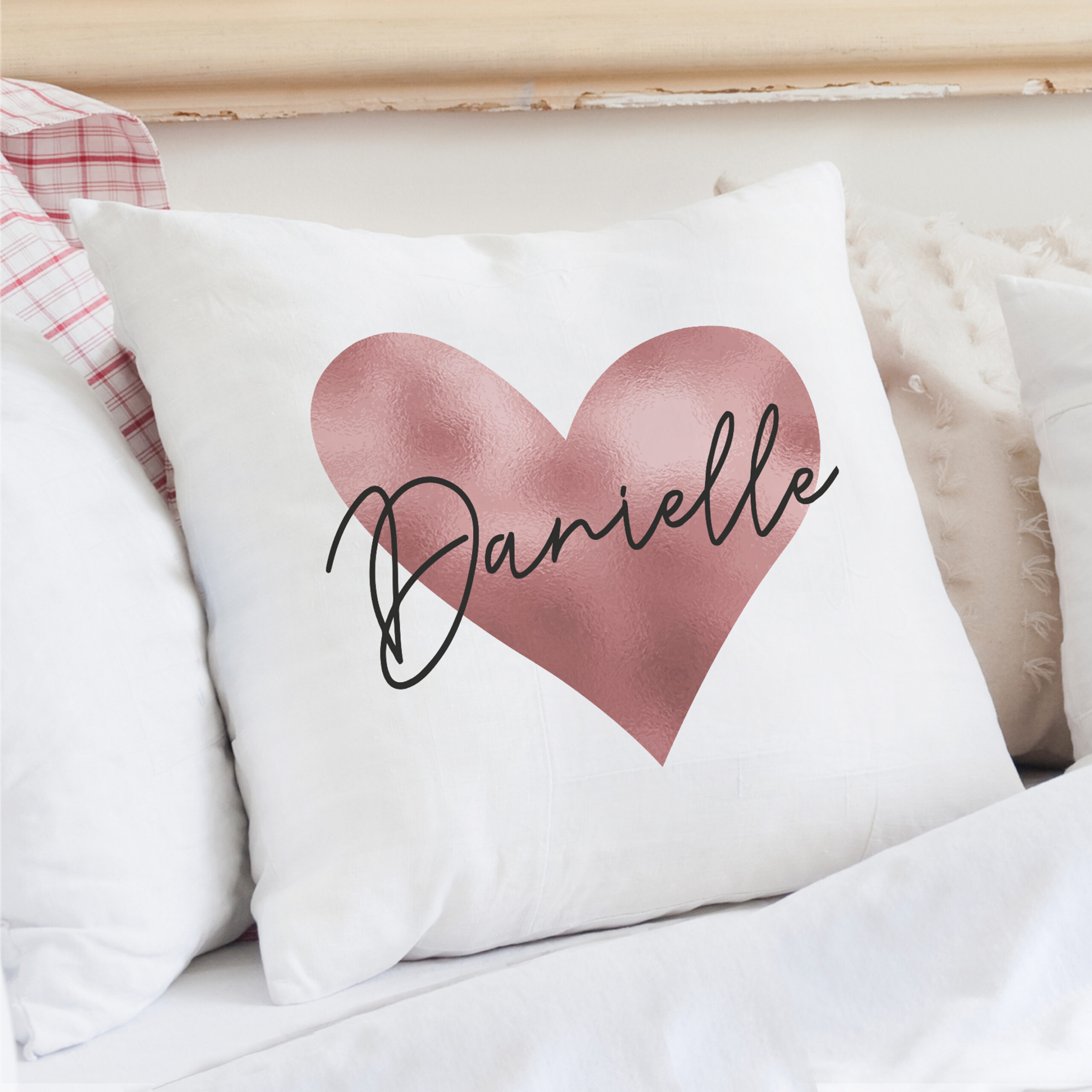 Personalised Name Only Rose Gold Heart Cushion - Image 5