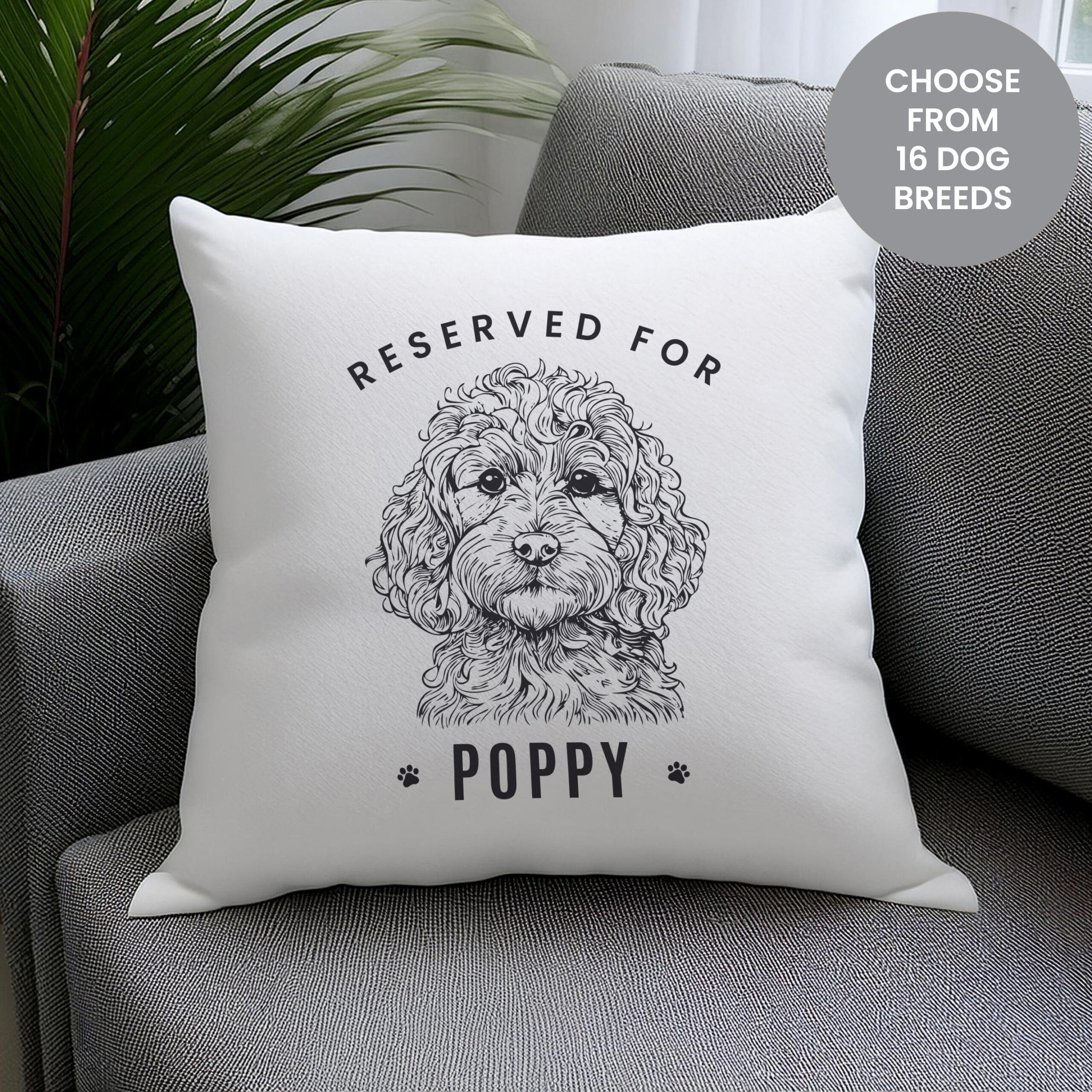 Personalised Reserved For Dog Breed Cushion - Image 2