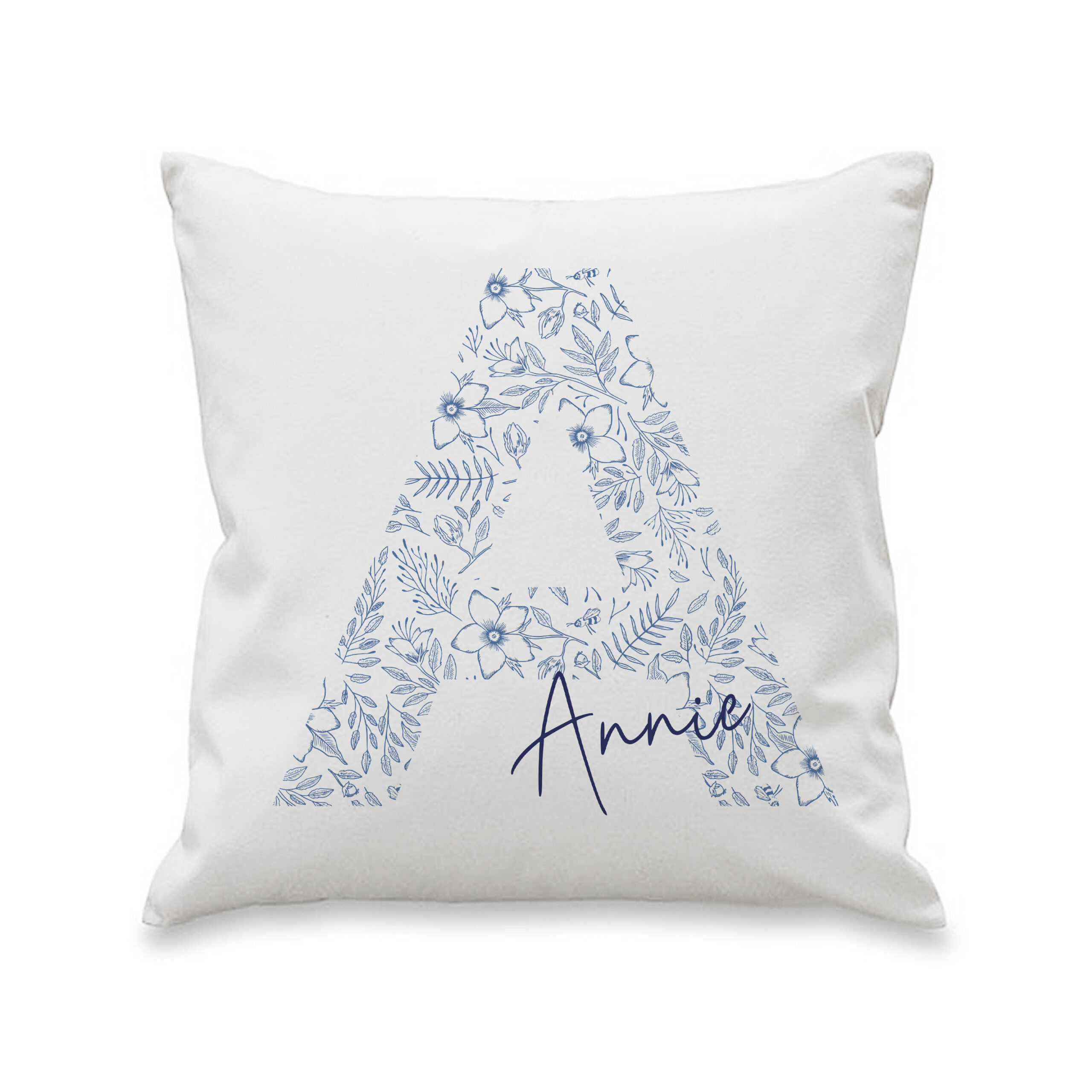 Personalised Floral Blue Initial Cushion - Image 3