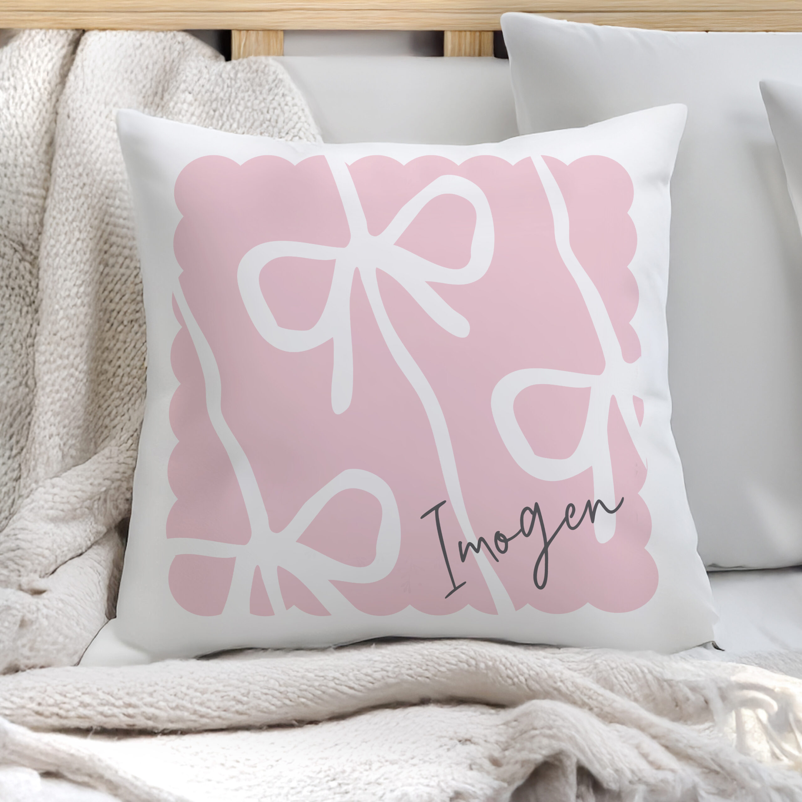Personalised Pink Bow Cushion - Image 2