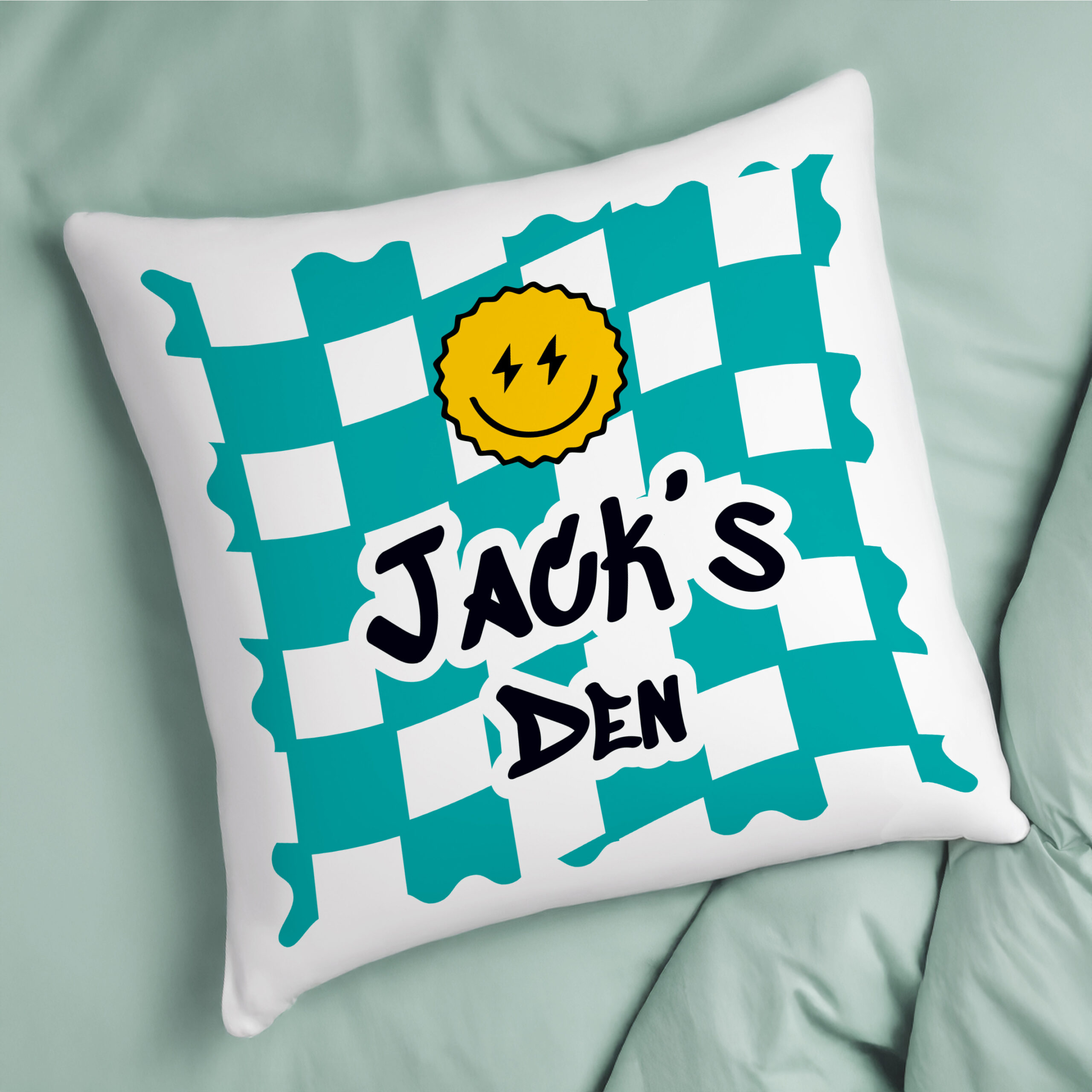 Personalised Blue Check Childrens Bedroom Cushion - Image 2