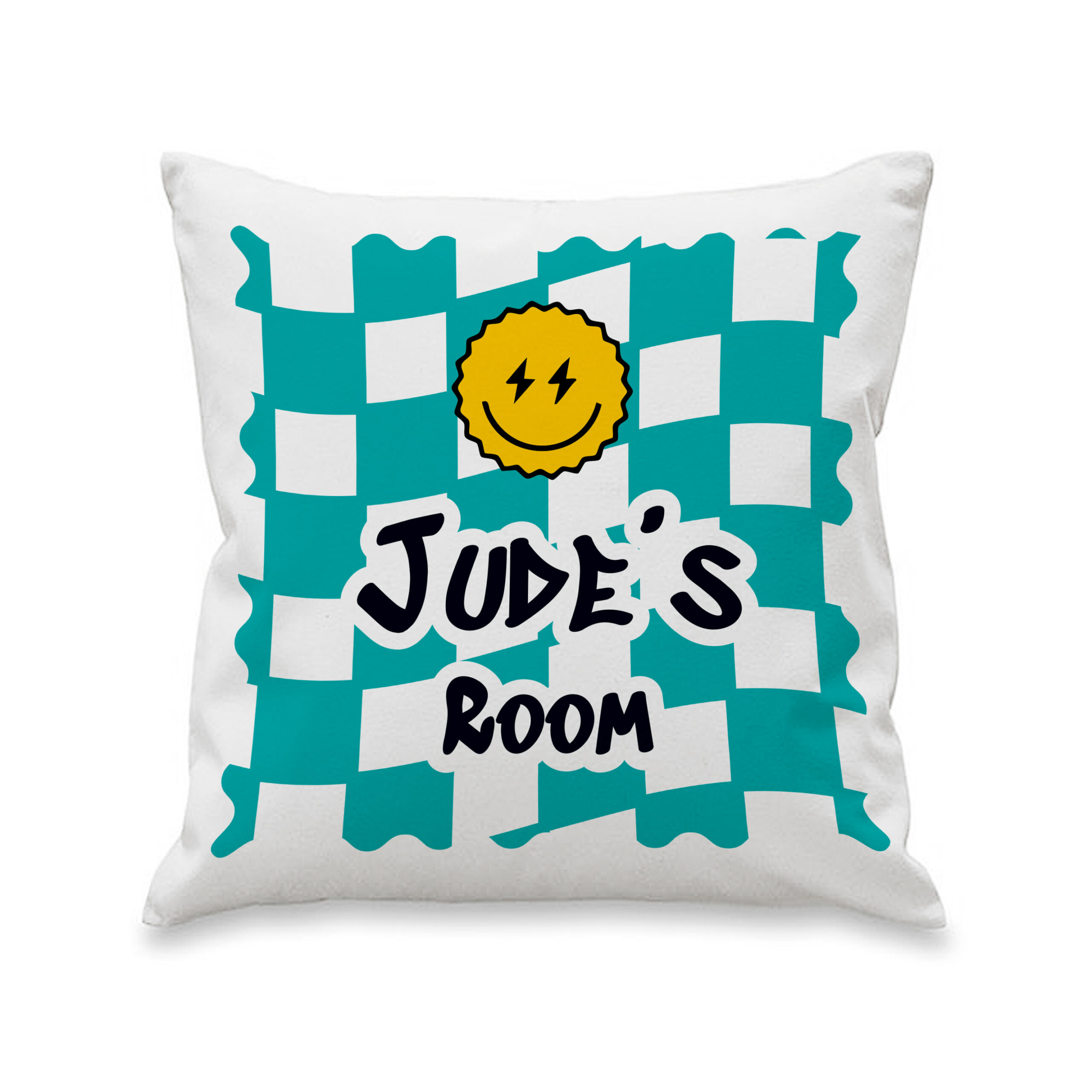 Personalised Blue Check Childrens Bedroom Cushion - Image 5