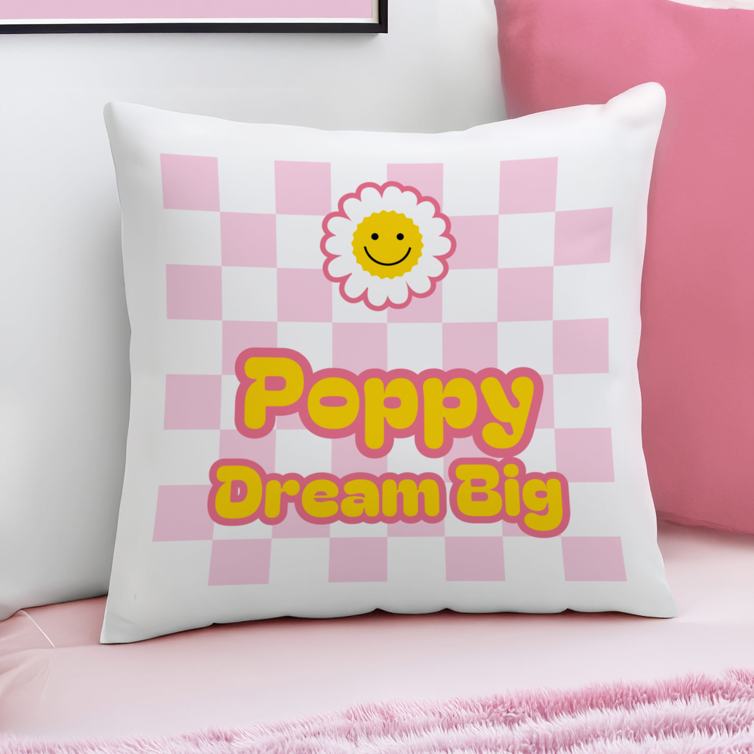Personalised Pink Check Childrens Bedroom Cushion - Image 6