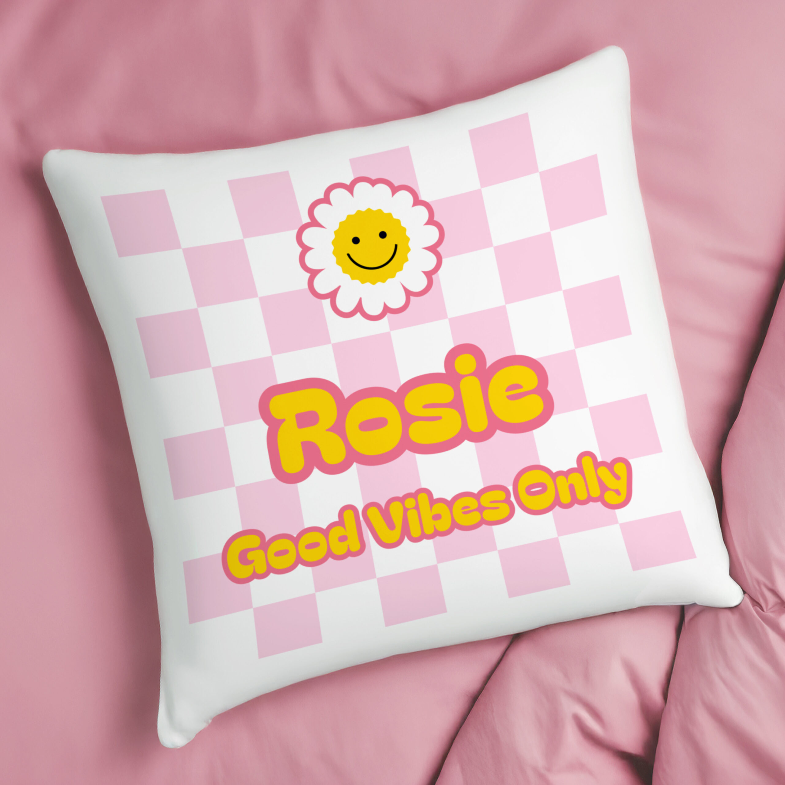 Personalised Pink Check Childrens Bedroom Cushion - Image 2