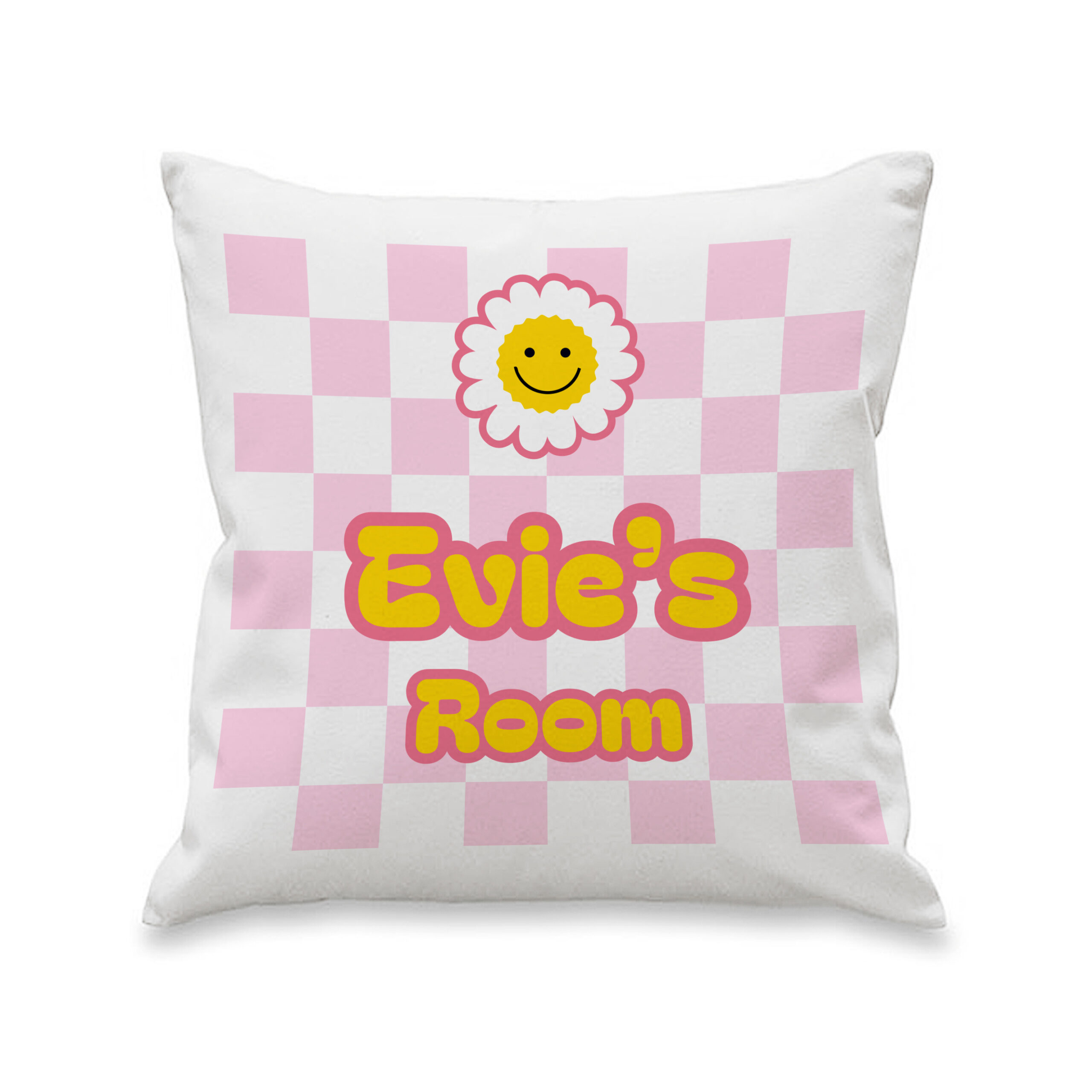 Personalised Pink Check Childrens Bedroom Cushion - Image 3