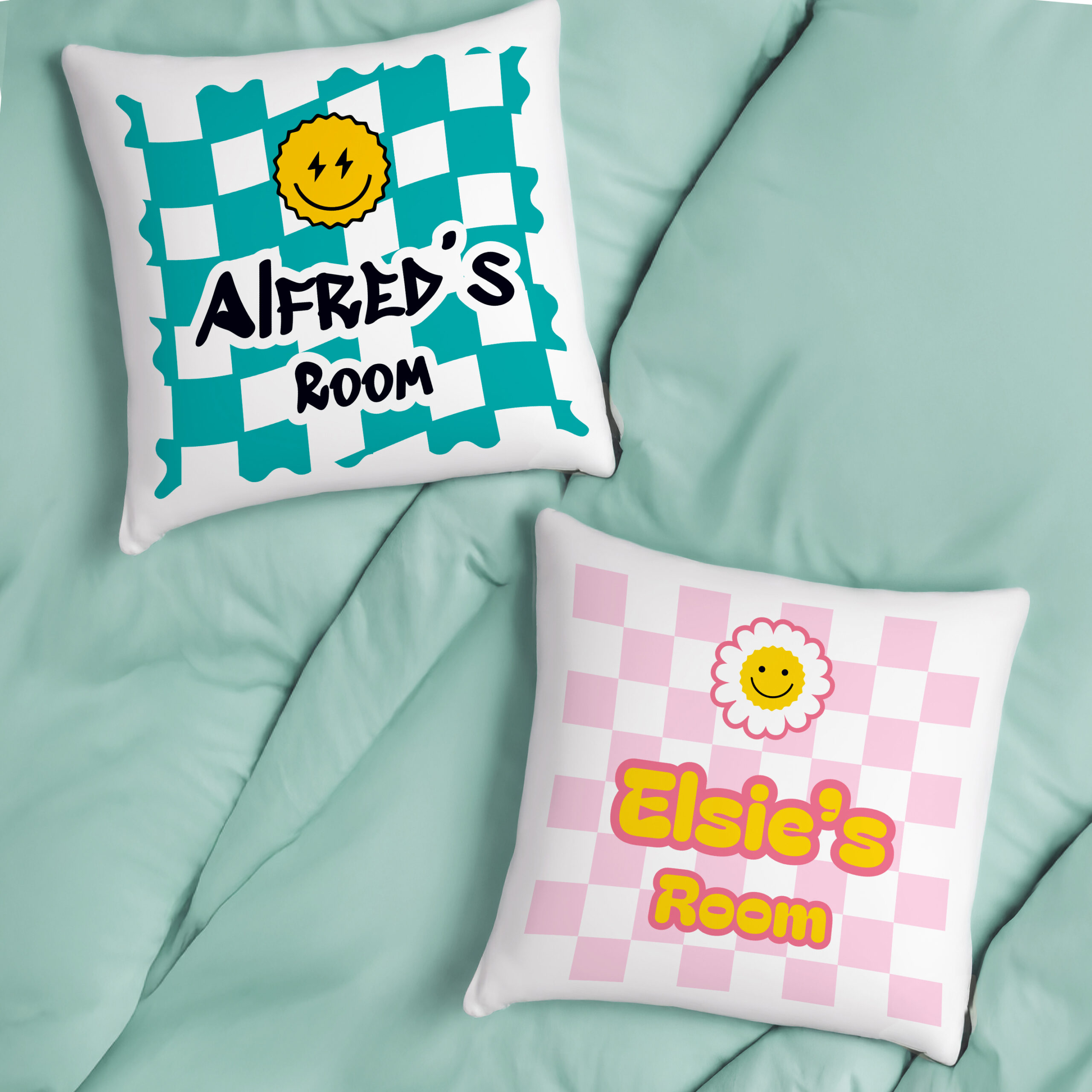 Personalised Pink Check Childrens Bedroom Cushion - Image 5