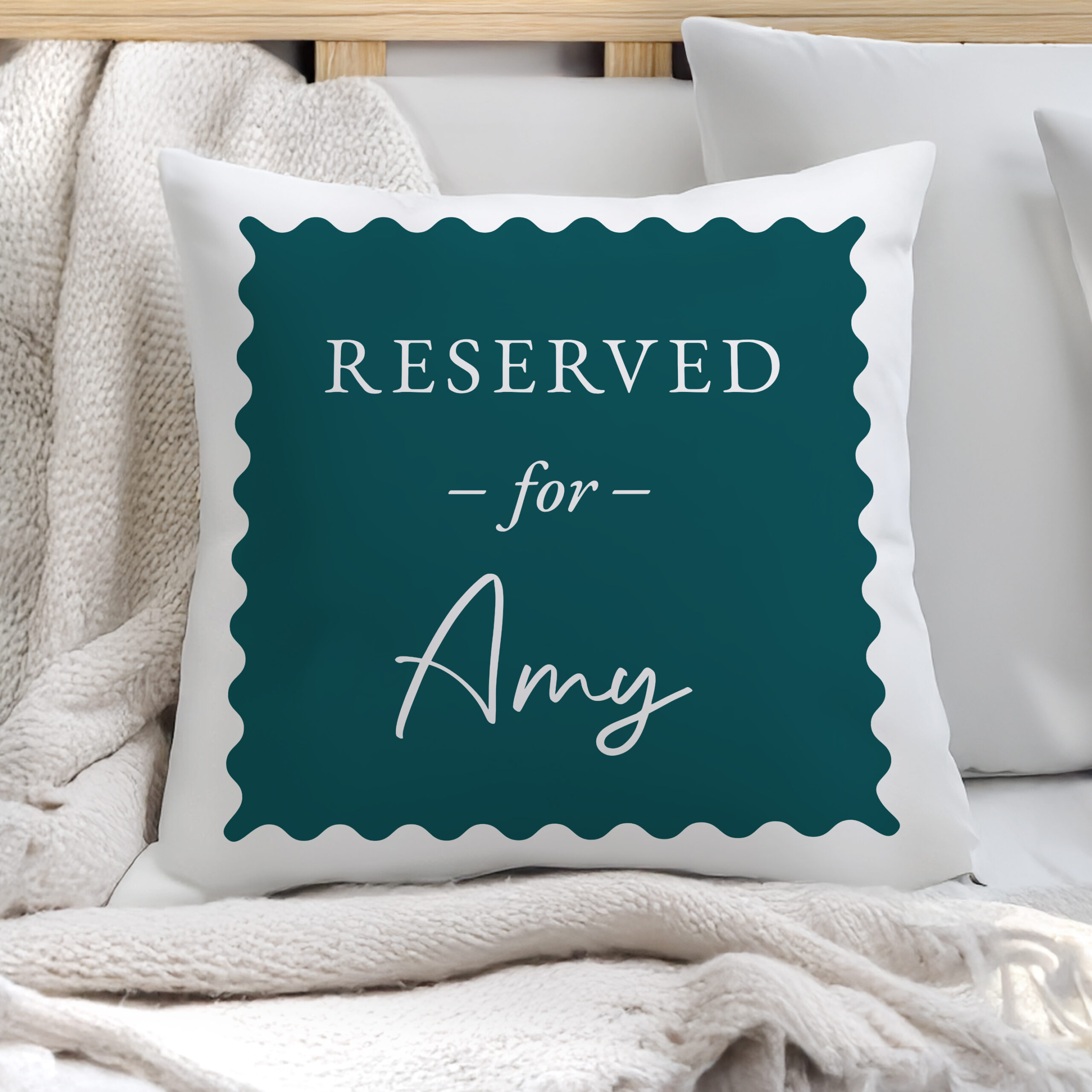 Personalised Deep Teal Reserved For Cushion - Image 2