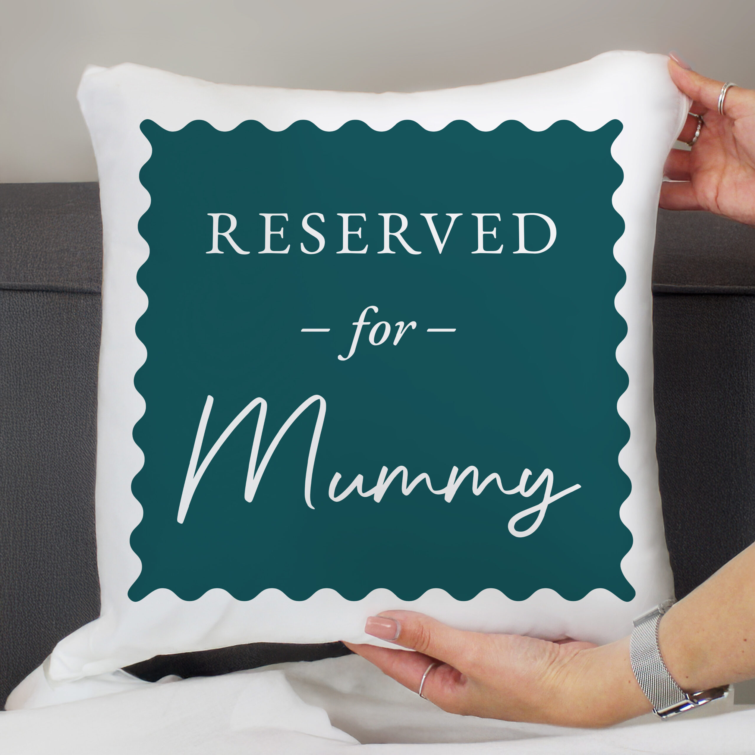 Personalised Deep Teal Reserved For Cushion - Image 4