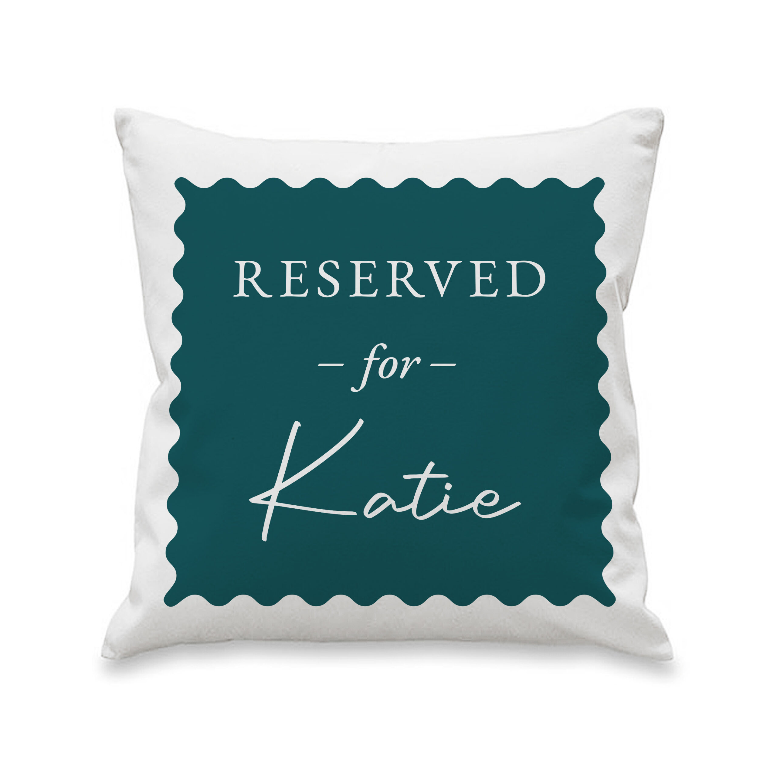 Personalised Deep Teal Reserved For Cushion - Image 5