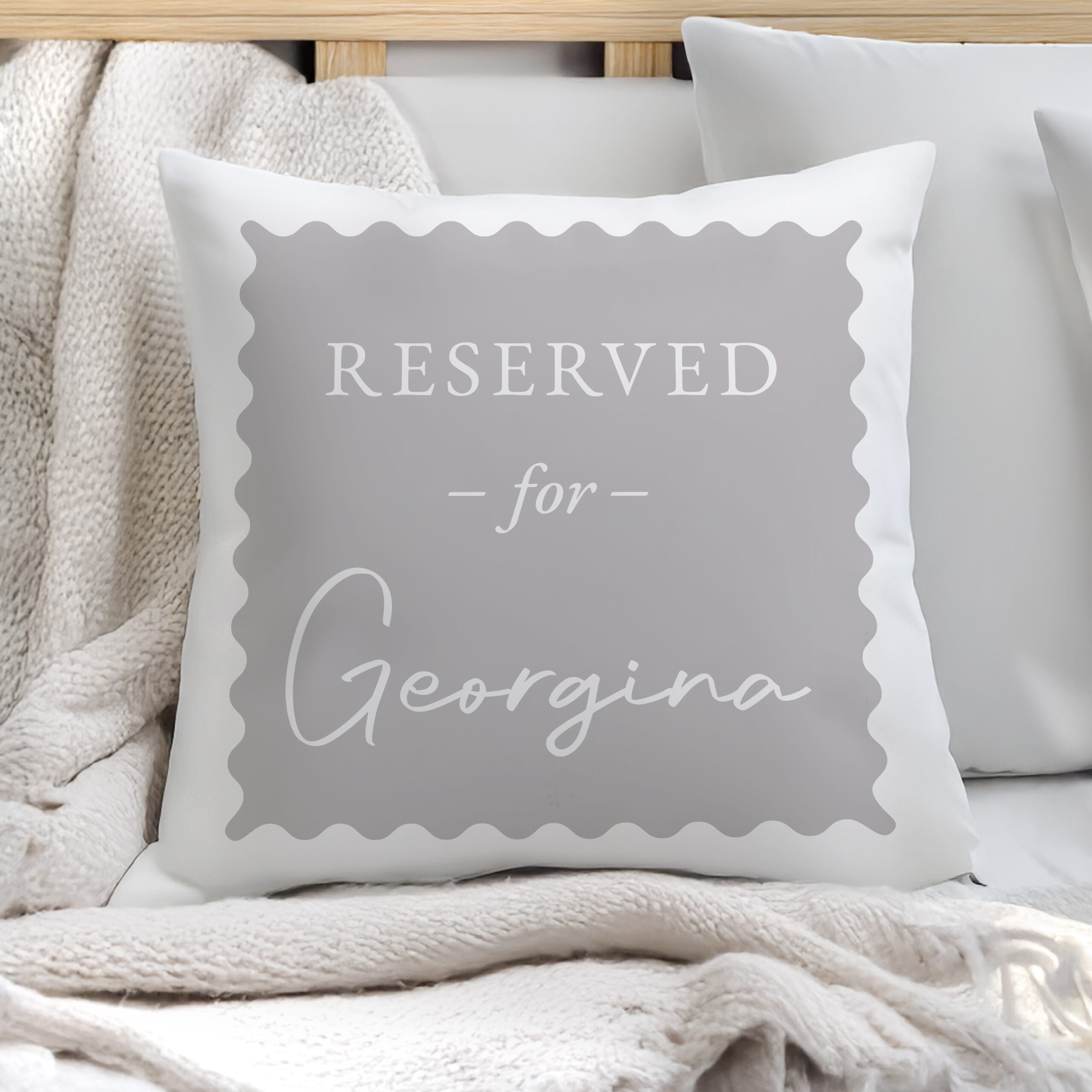 Personalised Grey Reserved For Cushion - Image 2