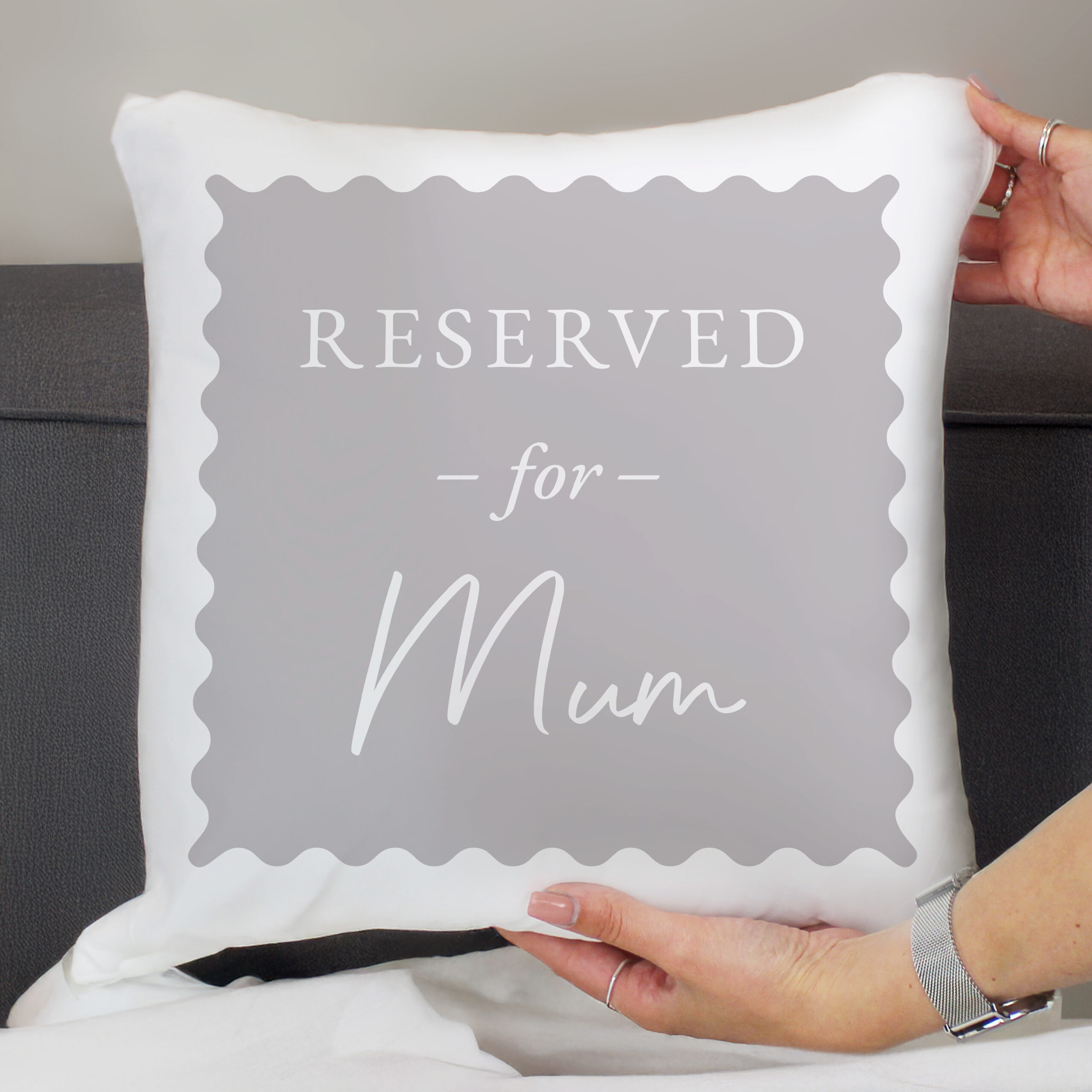 Personalised Grey Reserved For Cushion - Image 4