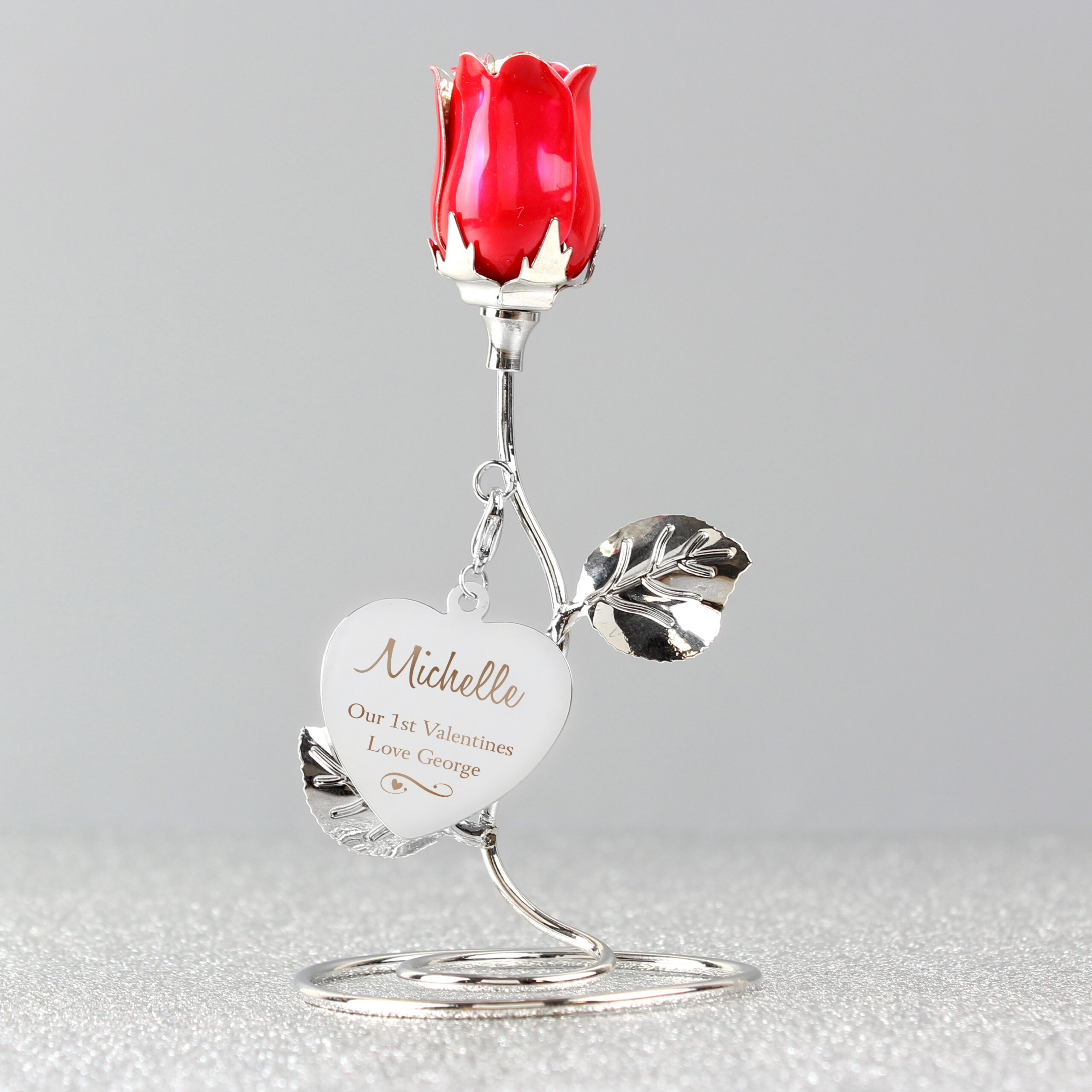 Personalised Swirls & Hearts Red Rose Bud Ornament - Image 2