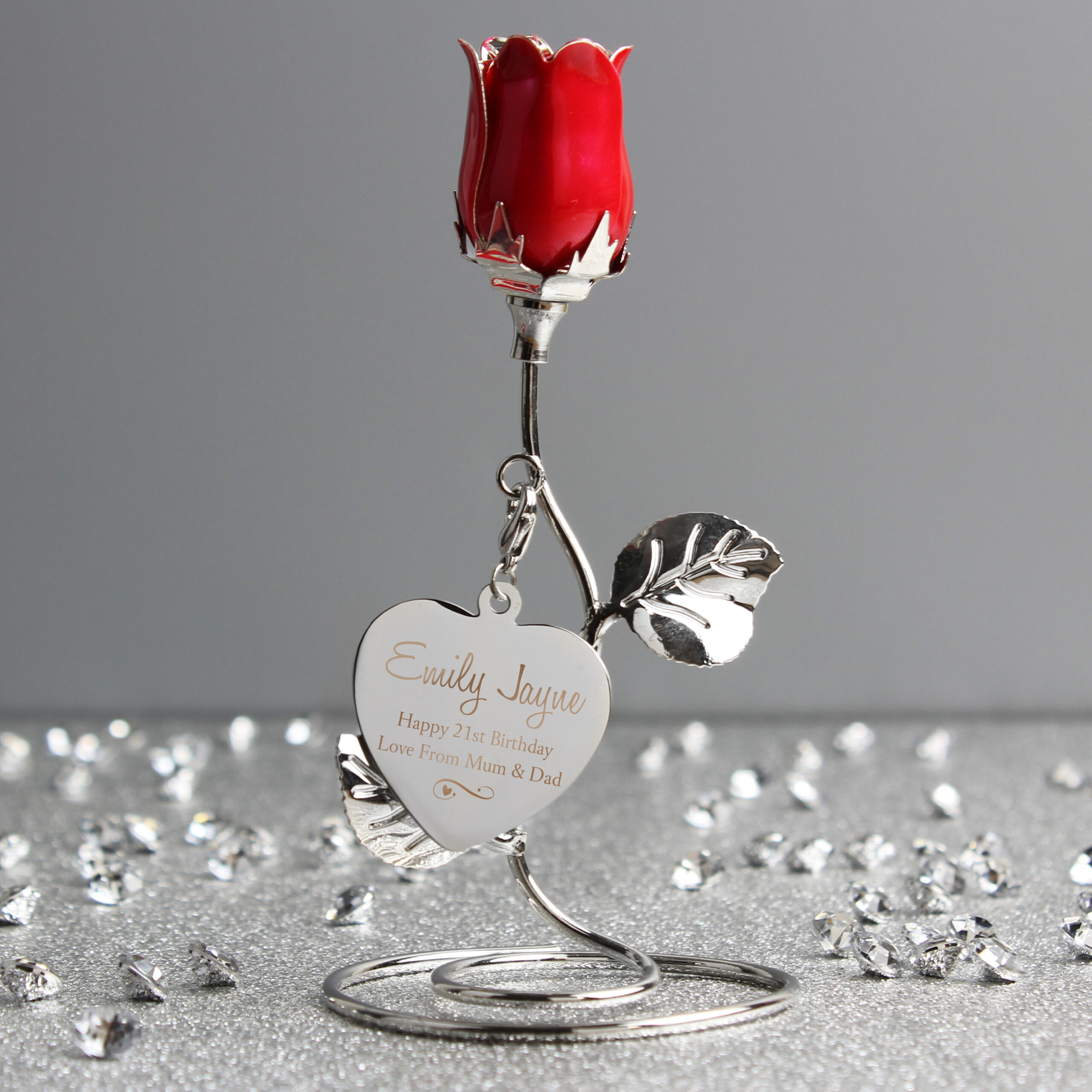 Personalised Swirls & Hearts Red Rose Bud Ornament - Image 6