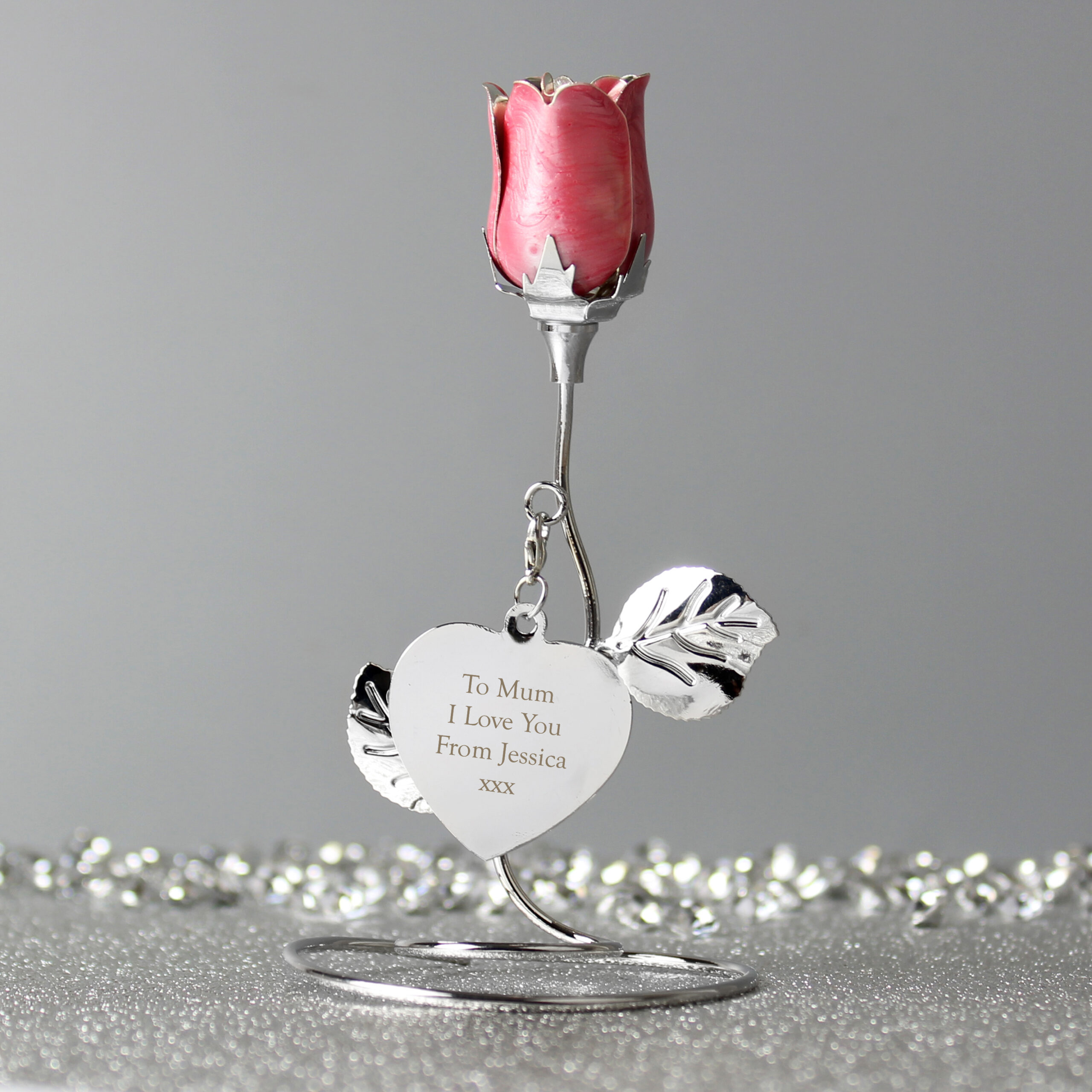 Personalised Free Text Pink Rose Bud Ornament - Image 9