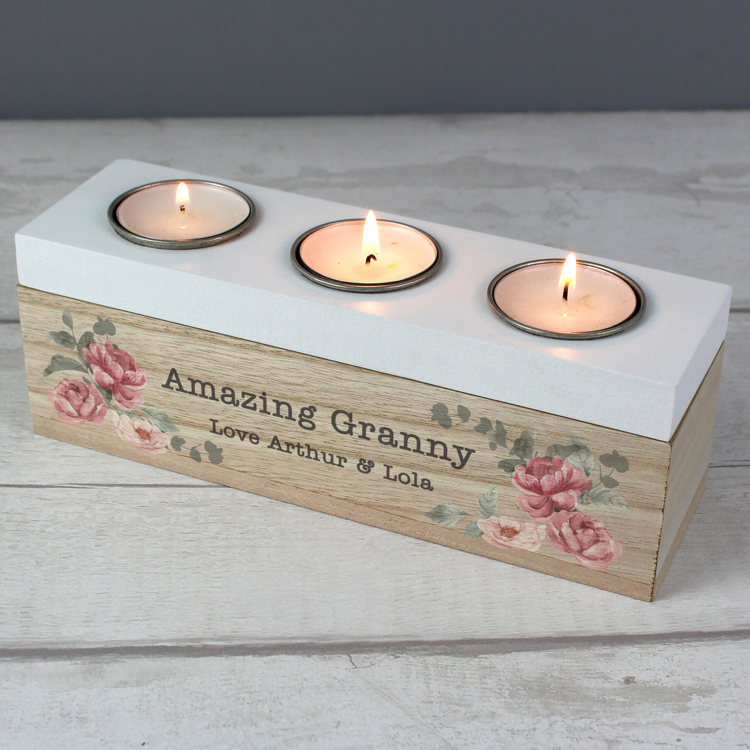 Personalised Floral Watercolour Triple Tealight Box - Image 5