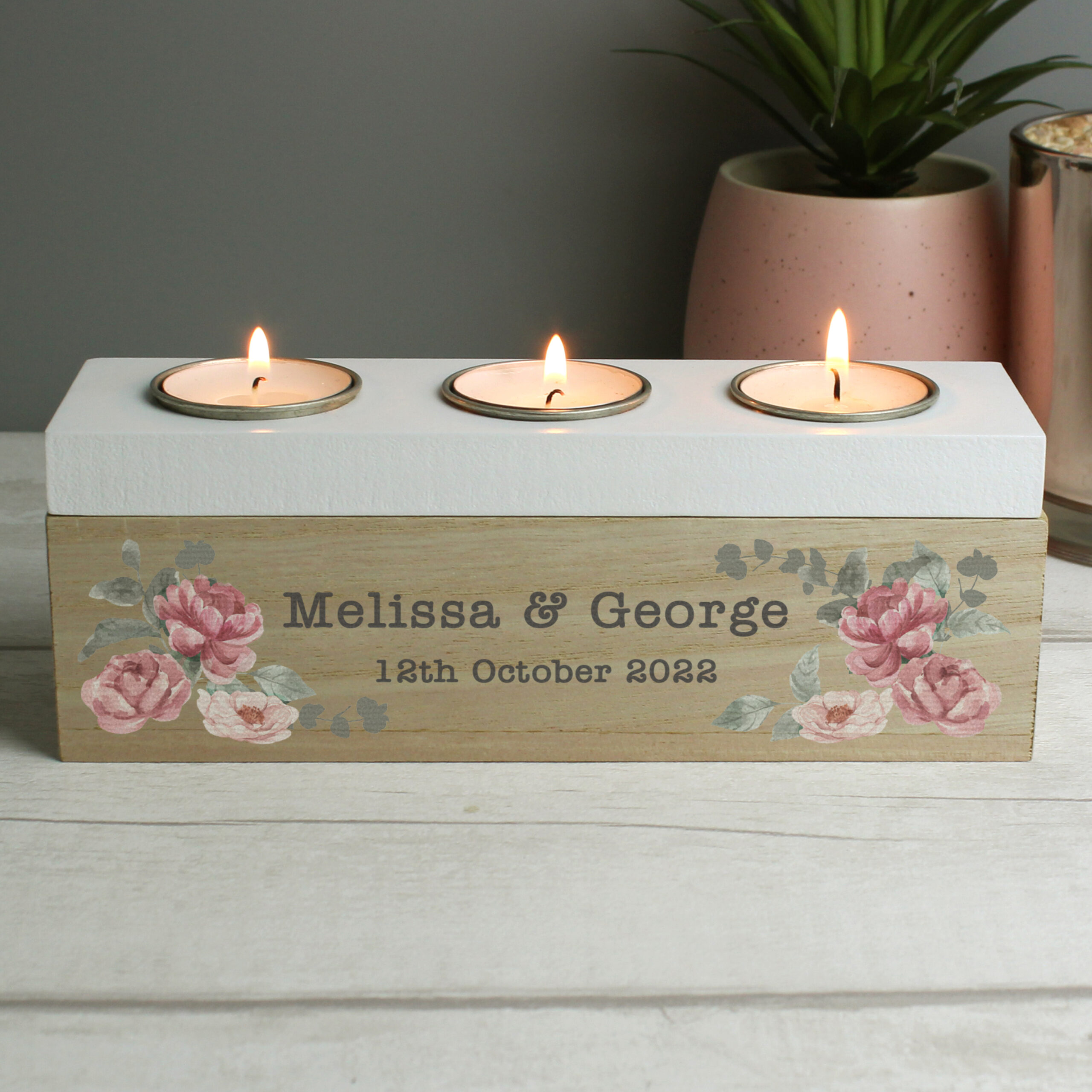 Personalised Floral Watercolour Triple Tealight Box - Image 2