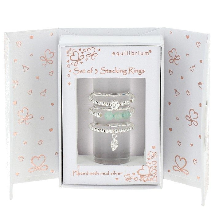 Gift Set of 3 Silver Plated Stackable Rings Nature