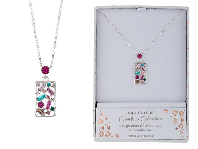 Glam Rox Stylish Rectangle Silver Plated Necklace - Image 2