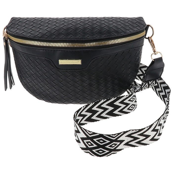 Cross Body Woven Look Bum Bag Black