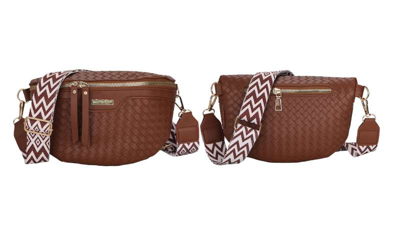 Cross Body Woven Look Bum Bag Tan - Image 2