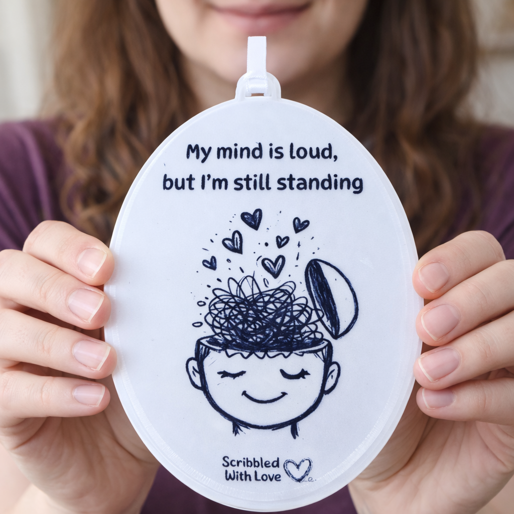 Scribbled with Love Mental Health Plaque – “My Mind Is Loud, But I’m Still Standing” - Image 2