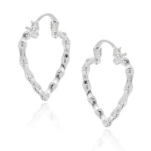 Bamboo Silver Plated Large Heart Earrings
