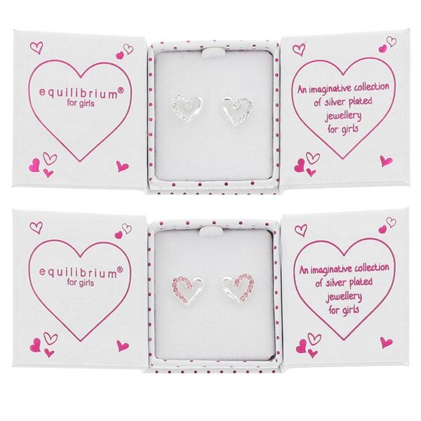 Girls Pretty Sparkle Heart Silver Plated Earrings - Image 4