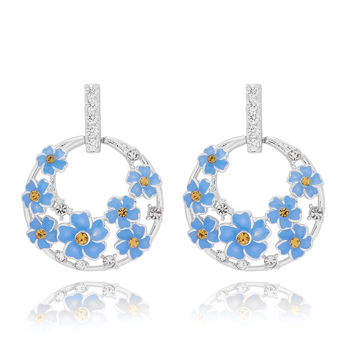 Forget Me Not Circle Silver Plated Earrings